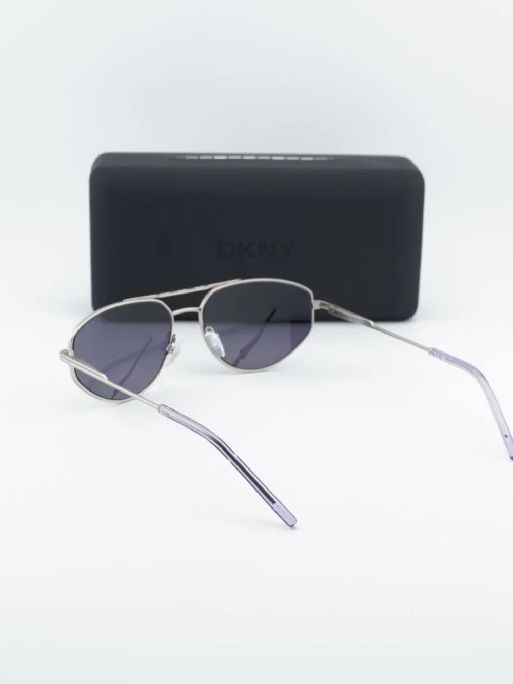 DKNY DK117S 040 Square Sunglasses - Satin Silver/Grey